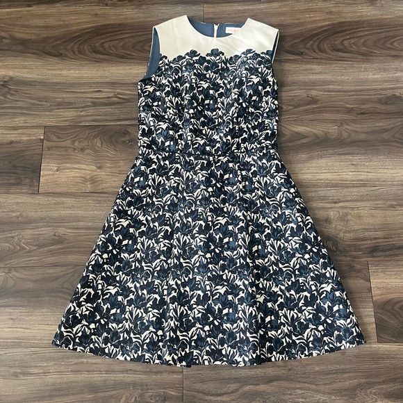 Tory Burch Rayna Fit & Flare Dress Nouveau Floral‎ Wool Silk A-Line Size 2 - Picture 1 of 6